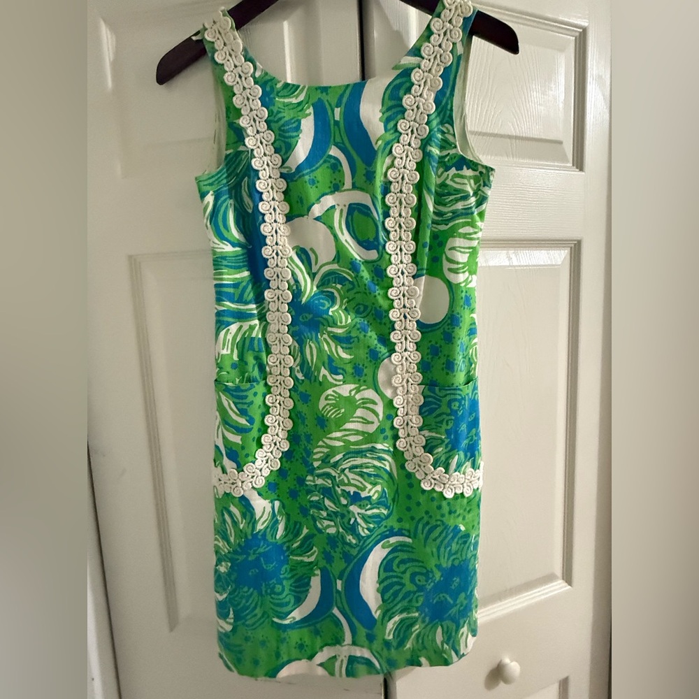 Lilly Pulitzer Green and Blue Tiered Sheath Mini Dress
